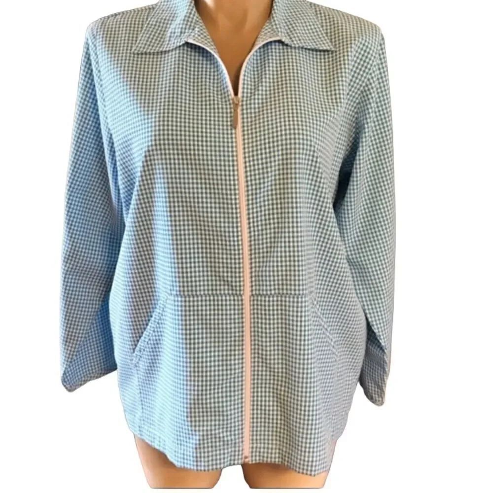 Bon Worth LARGE Blue & White Checked Zipper Jacket